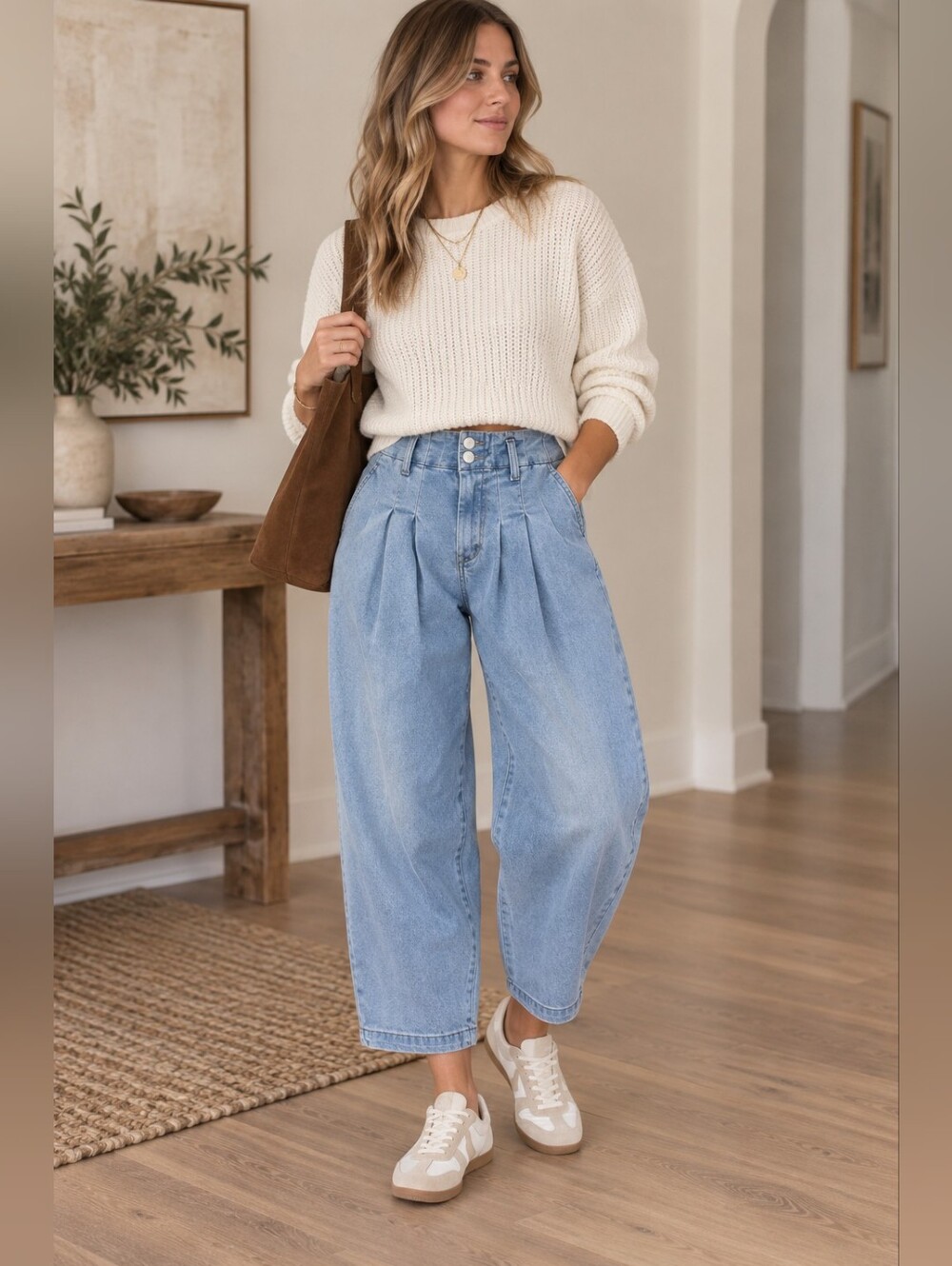 RISEN HR Pleated Slouchy Barrel Jeans Cropped 80s Preppy Modern Various NEW